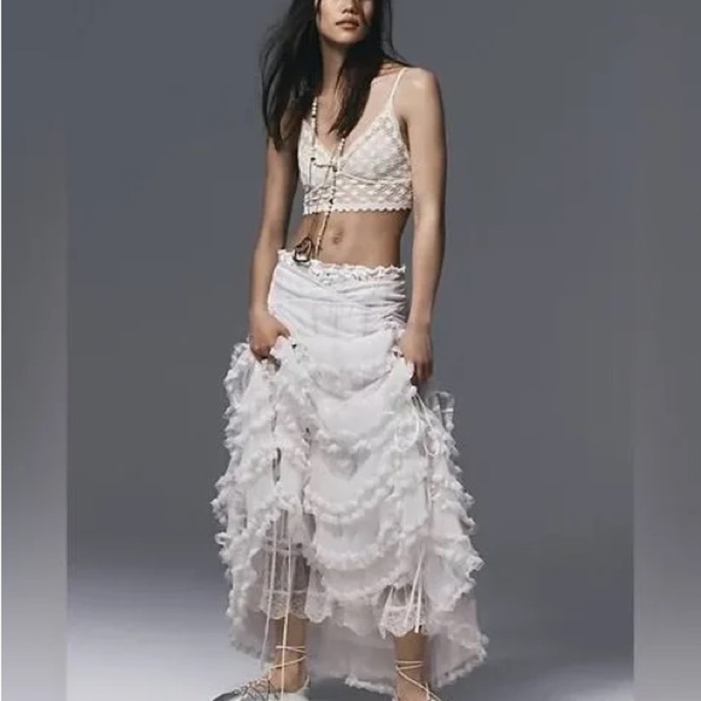Free People White Layered Maxi Skirt